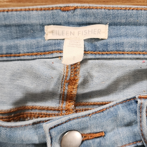 Eileen Fisher Jeans 8 Blue Raw Step Hem Ankle Organic Cotton Stretch - Picture 5 of 11